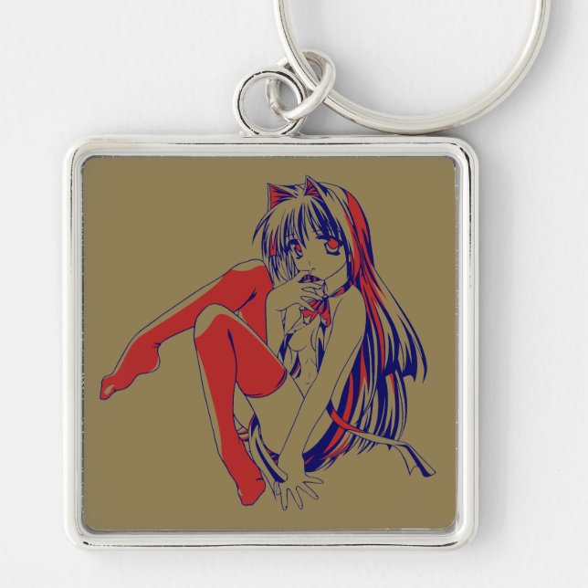American Manga Neko Catgirl Kawaii Anime Keychain (Front)
