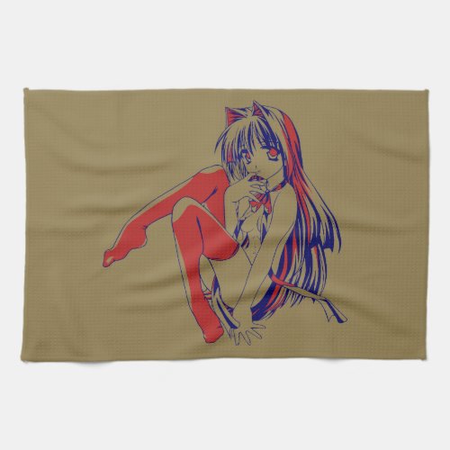 American Manga Neko Catgirl Kawaii Anime Kitchen Towel