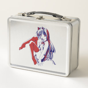 American Manga Neko Catgirl Kawaii Anime Metal Lunch Box