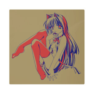 American Manga Neko Catgirl Kawaii Anime Metal Print