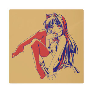 American Manga Neko Catgirl Kawaii Anime Metal Print