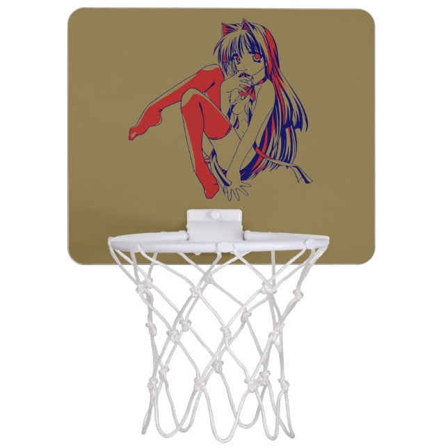American Manga Neko Catgirl Kawaii Anime Mini Basketball Hoop (Front)