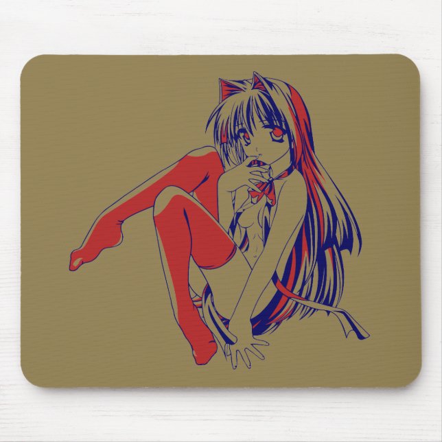 American Manga Neko Catgirl Kawaii Anime Mouse Pad (Front)