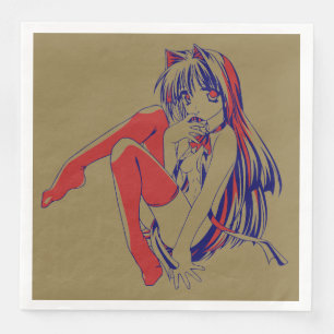 American Manga Neko Catgirl Kawaii Anime Paper Dinner Napkins