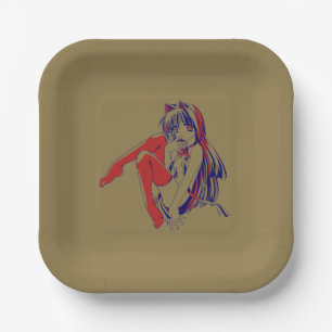 American Manga Neko Catgirl Kawaii Anime Paper Plates