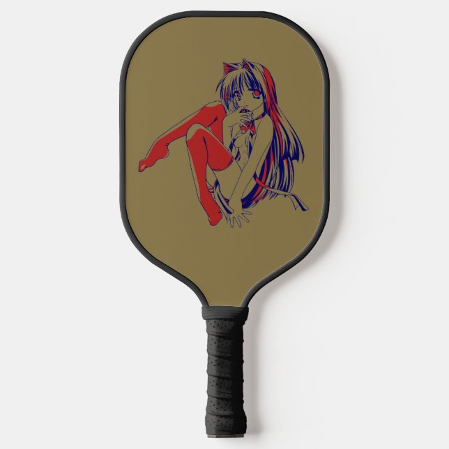 American Manga Neko Catgirl Kawaii Anime Pickleball Paddle (Front)