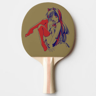 American Manga Neko Catgirl Kawaii Anime Ping Pong Paddle