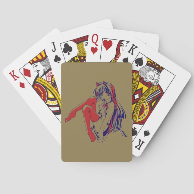 American Manga Neko Catgirl Kawaii Anime Poker Cards (Back)