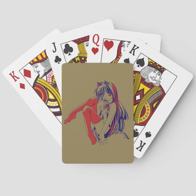 American Manga Neko Catgirl Kawaii Anime Poker Cards (Back)