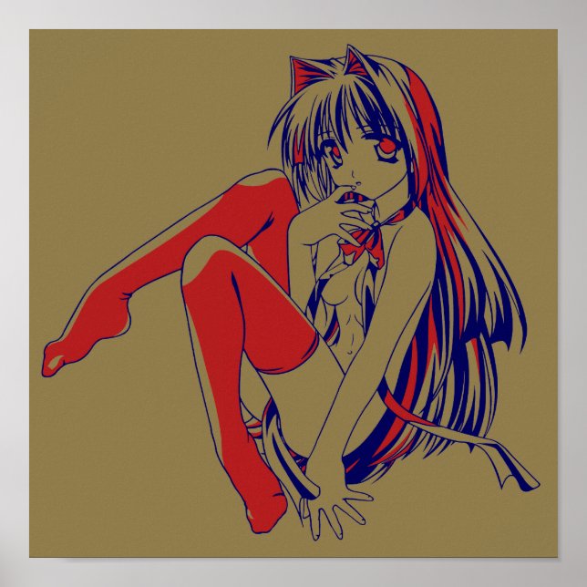 American Manga Neko Catgirl Kawaii Anime Poster (Front)