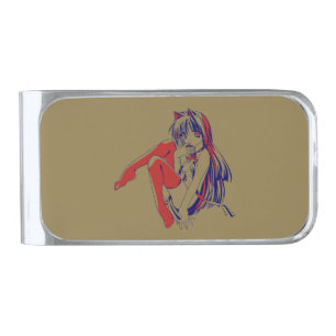 American Manga Neko Catgirl Kawaii Anime Silver Finish Money Clip