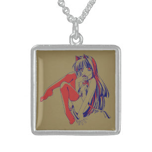 American Manga Neko Catgirl Kawaii Anime Sterling Silver Necklace