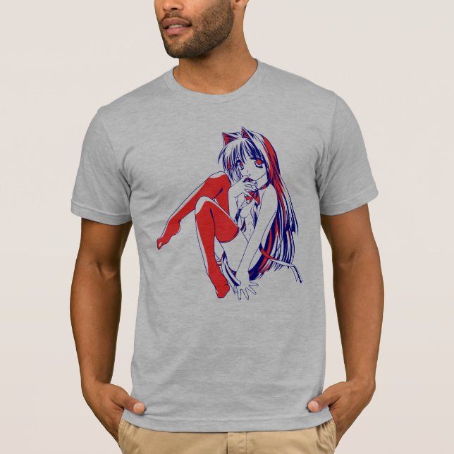 American Manga Neko Catgirl Kawaii Anime T-Shirt (Front)