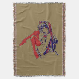American Manga Neko Catgirl Kawaii Anime Throw Blanket