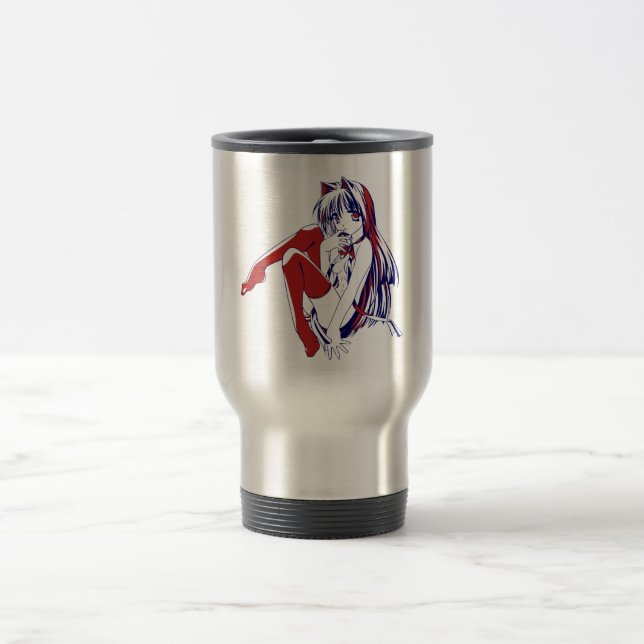 American Manga Neko Catgirl Kawaii Anime Travel Mug (Center)