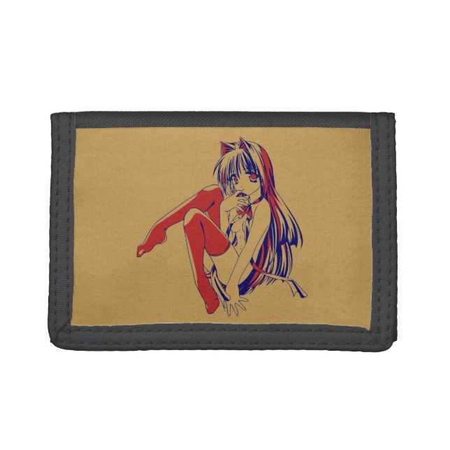 American Manga Neko Catgirl Kawaii Anime Trifold Wallet (Front)