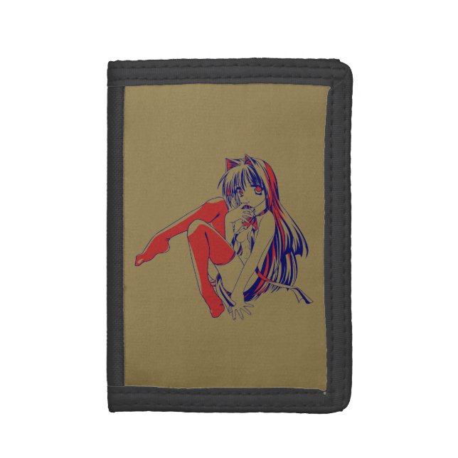 American Manga Neko Catgirl Kawaii Anime Trifold Wallet (Front Vertical)