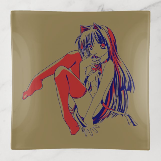 American Manga Neko Catgirl Kawaii Anime Trinket Tray (Front)