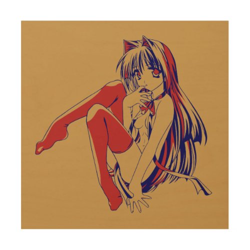 American Manga Neko Catgirl Kawaii Anime Wood Wall Art