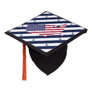 American map flag   nautical stripes pattern graduation cap topper