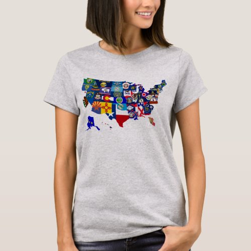 American Map State Flags Mosaic Tee Shirt