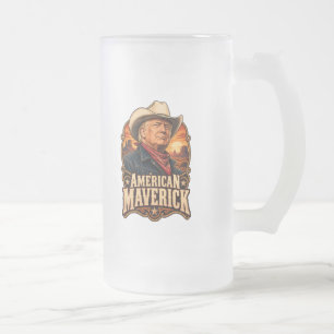 American Maverick Western Two-Sided Frosted Glass Beer Mug