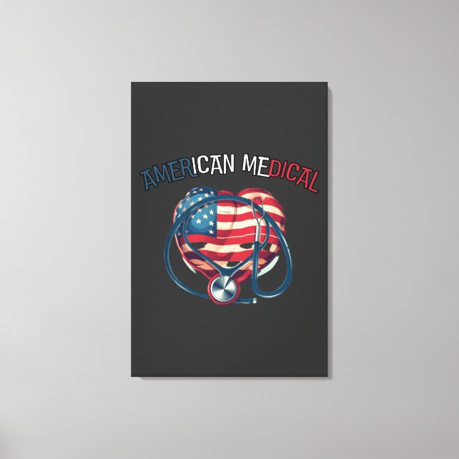 american medical, happy 4th july, cartoon canvas print (Front)