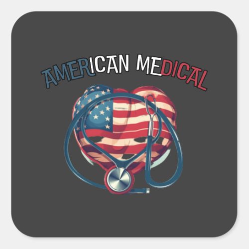 american medical happy 4th july cartoon square sticker