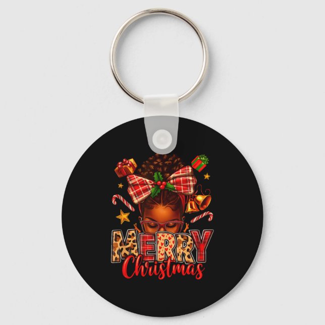 American Melanin Afro Sleigh Queen Christmas Afric Keychain (Front)
