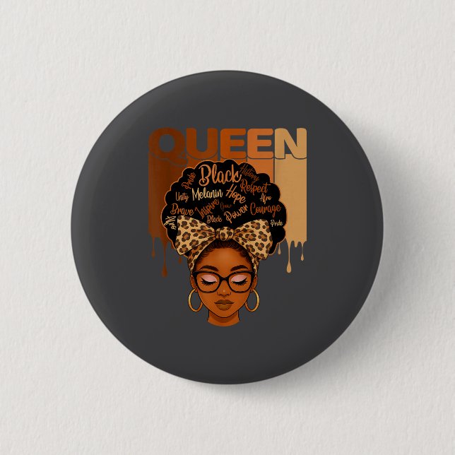 American Melanin History Queen Black African Laugh Button (Front)