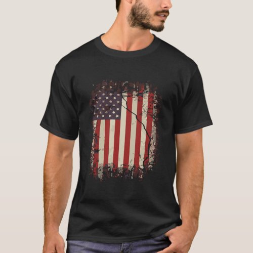 American Mens Hooded Tattered Vintage Usa Flag Pat T_Shirt