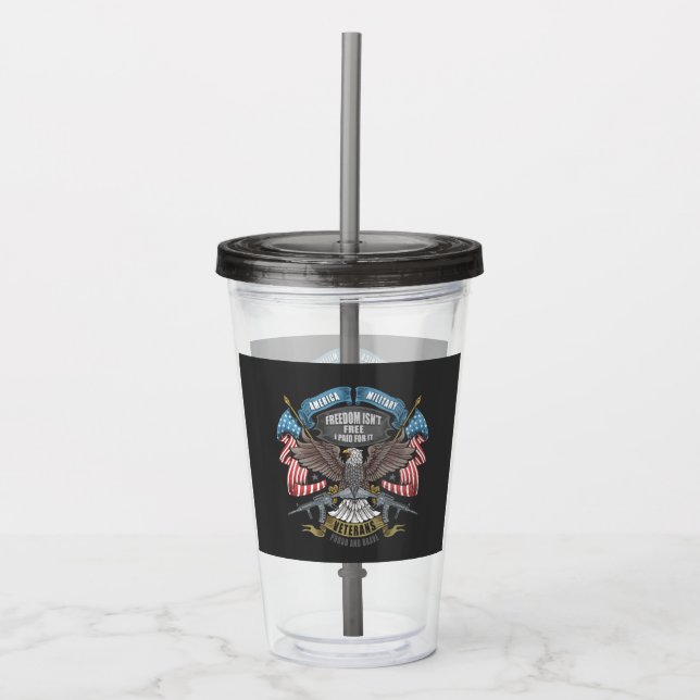 American Military with Flag and Eagle   Acrylic Tumbler (Front)