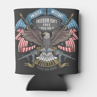 American Military with Flag and Eagle  Can Cooler