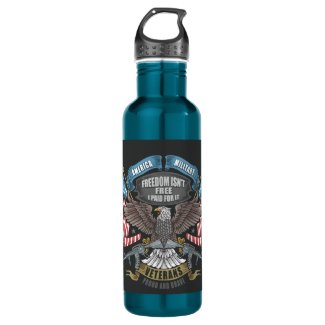 American Military with Flag and Eagle   Stainless Steel Water Bottle