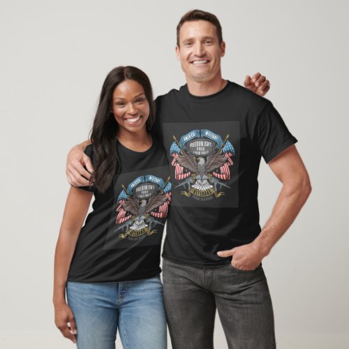 American Military with Flag and Eagle  T_Shirt