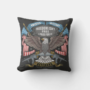 American Military with Flag and Eagle  Throw Pillow