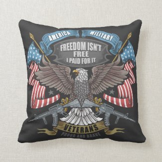 American Military with Flag and Eagle  Throw Pillow