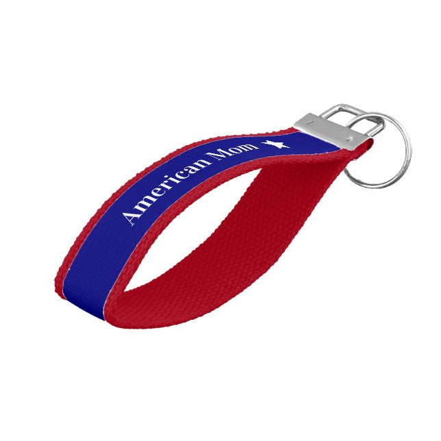 American Mom Red White and Blue with Star Wrist Keychain (Angled Up)