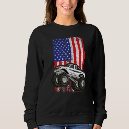 American Monster Truck Crushing Car Usa Flag Patri Sweatshirt