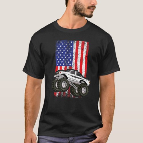 American Monster Truck Crushing Car Usa Flag Patri T_Shirt
