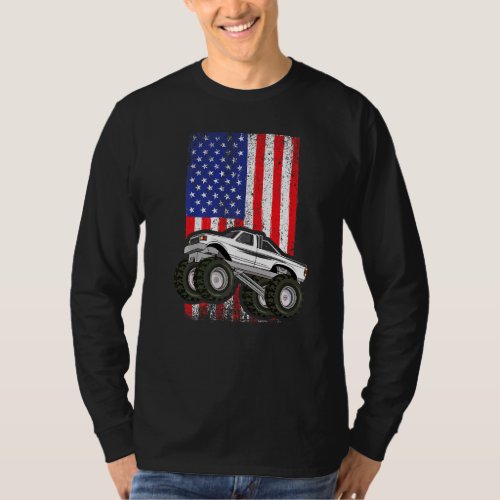 American Monster Truck Crushing Car Usa Flag Patri T_Shirt