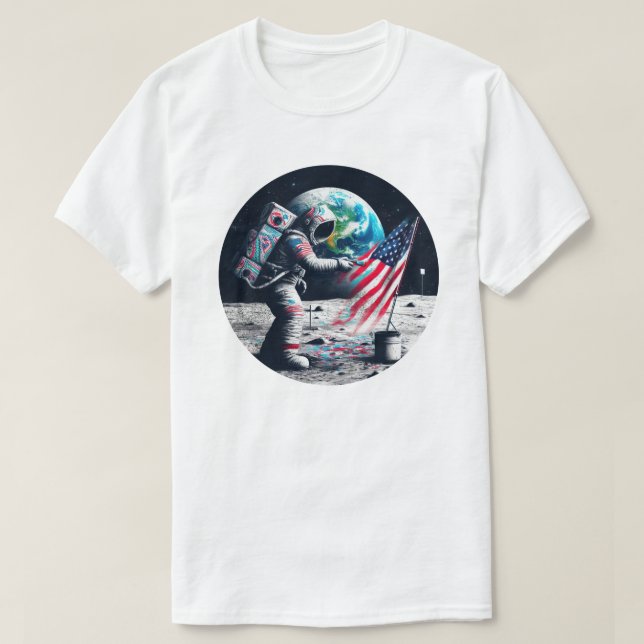 American Moon Landing Astronaut Art T-Shirt (Design Front)