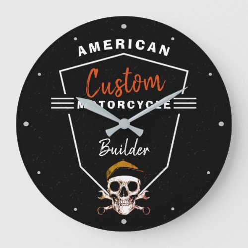 American Motorcycle Builder Custom Mechanic Skull  Large Clock