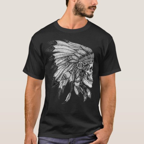 American Motorcycle Skull Native Indian Eagle Chie T_Shirt
