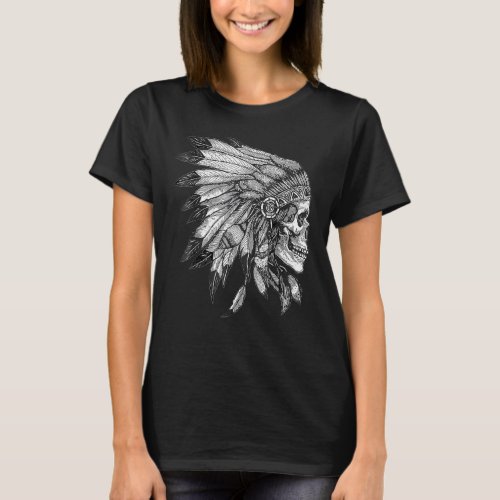 American Motorcycle Skull Native Indian Eagle Chie T_Shirt