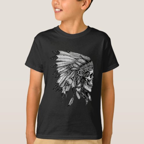 American Motorcycle Skull Native Indian Eagle Chie T_Shirt