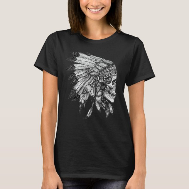 American Motorcycle Skull Native Indian Eagle Chie T-Shirt (Front)