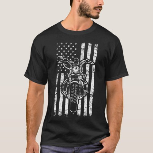 American Motorcycle Us Flag Biker S T_Shirt