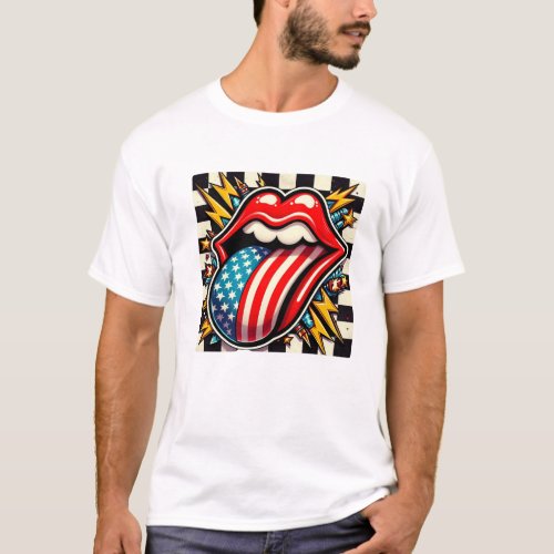 American Mouth Patriotic Checkered Design T_Shirt