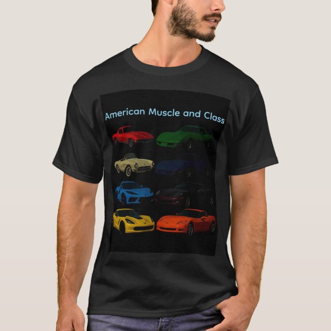 American Muscle and Class Corvettes T-Shirt (Front)